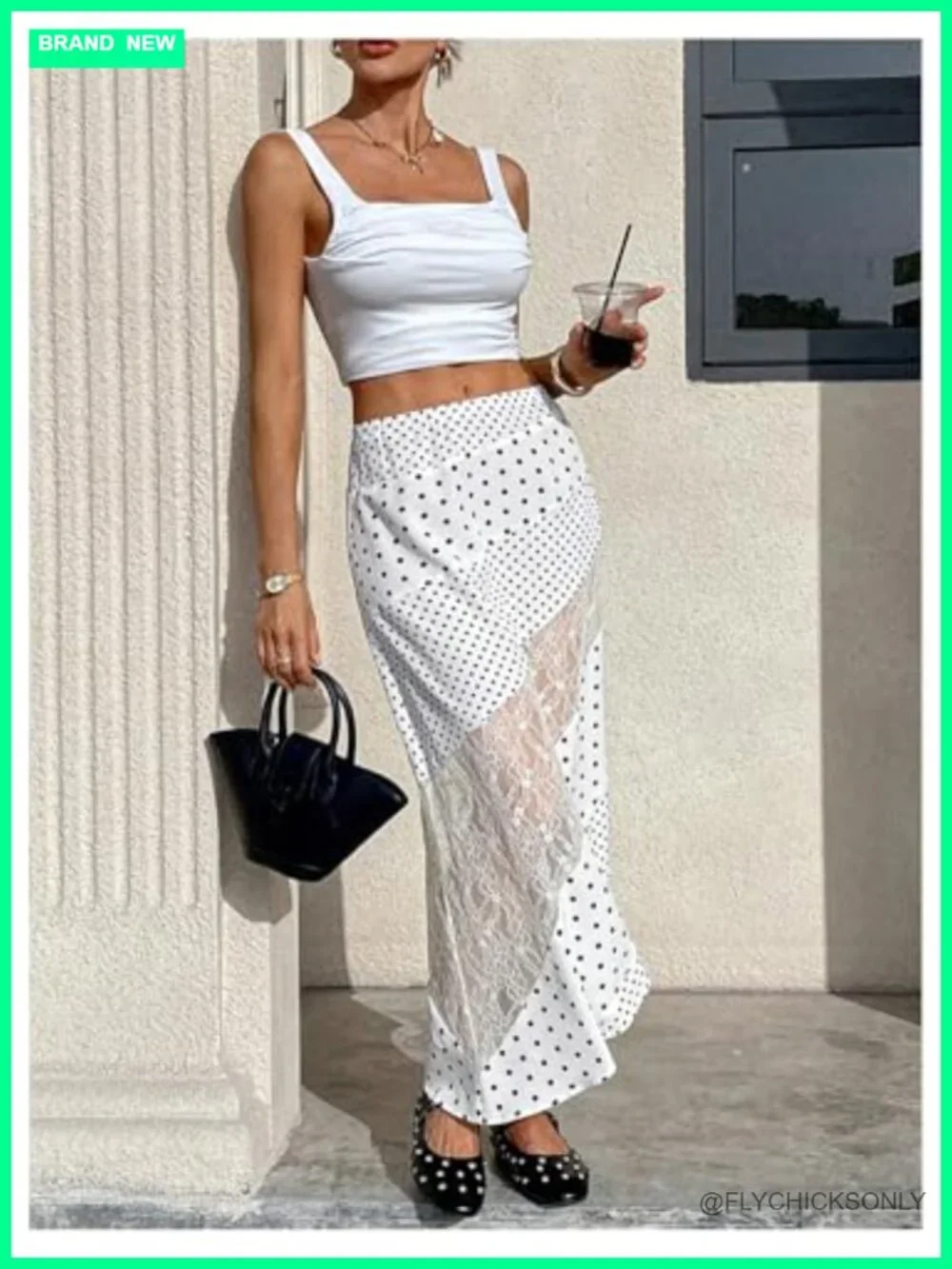 Polka Dot Ruffle Hem High Waist Midi Skirt - Casual Flowy